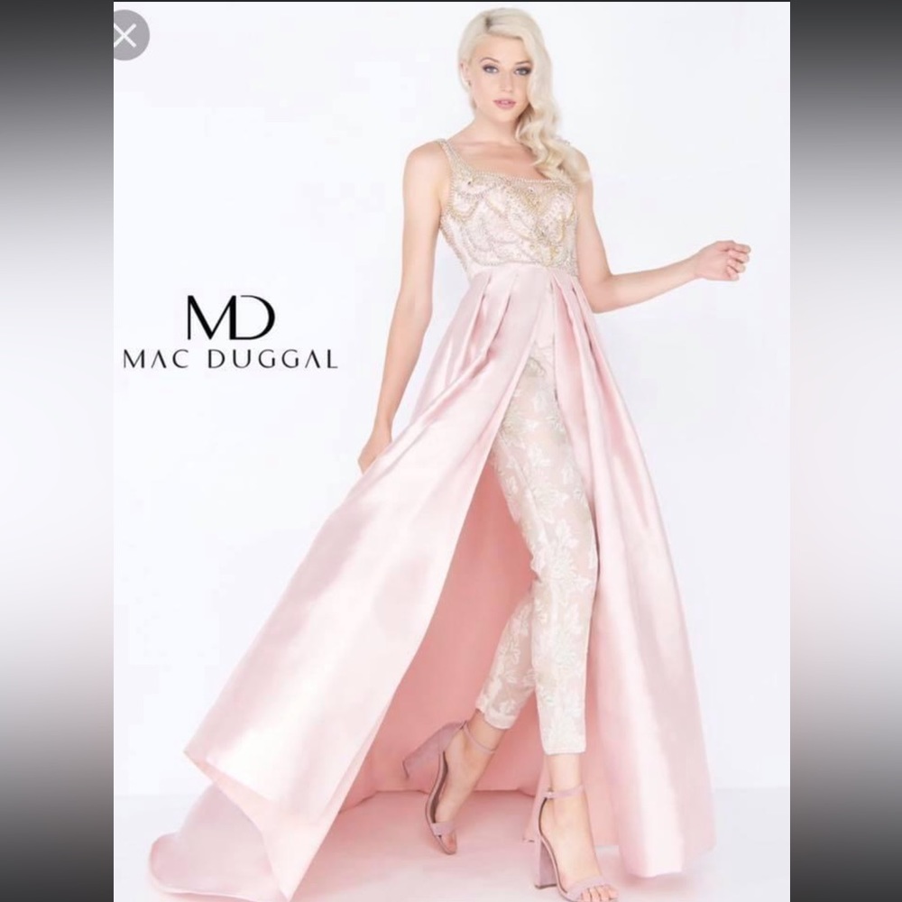 Mac Duggal size 4 with Overskirt Lace Rhinestones, Crystal Rose Pink Fun Fashion